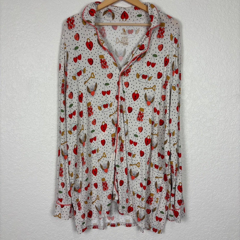 Kiki + Lulu Womens Sleep Shirt SZ Large Heart Print Bamboo Lounge Sleepwear